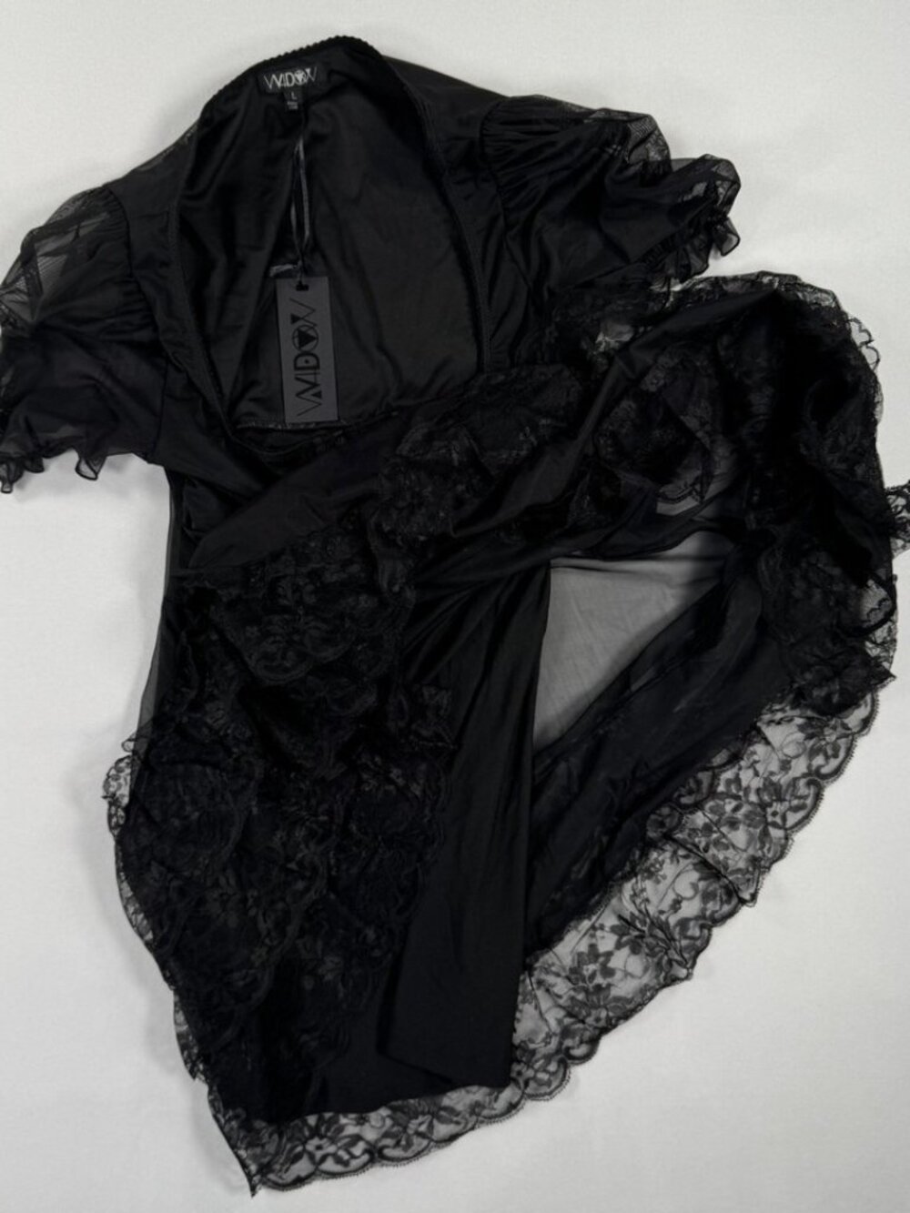 NWT Dolls Kill Widow Mini Dress Black Lined Lace Trim Corset Goth Witchy Large - Picture 4 of 14